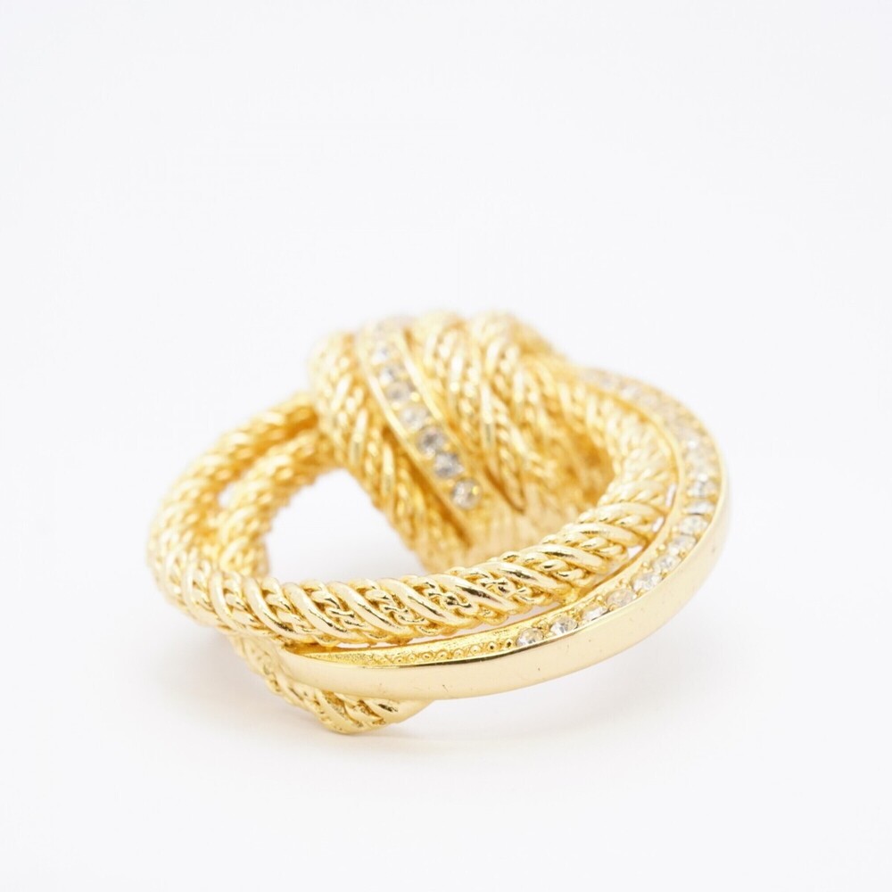Christian Dior Brooch, Rope Design, GP Plated, Rhinestone, Gold, Women's - Picture 3 of 6